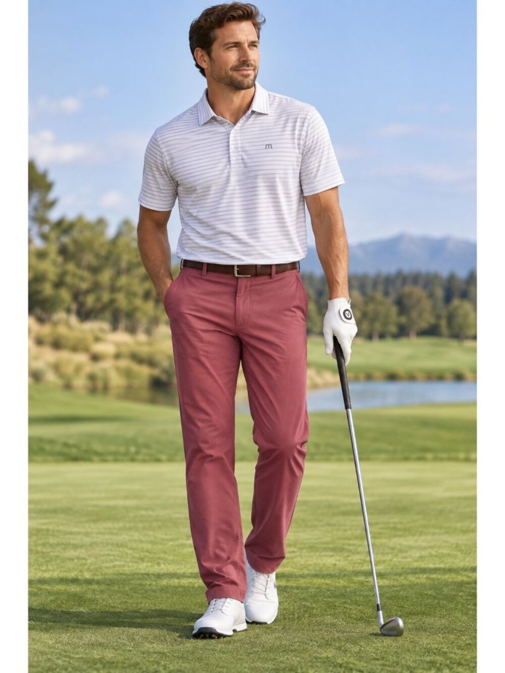 Fabletics The Only Pant Mens Large Mauve Rose Performance Lightweight Golf